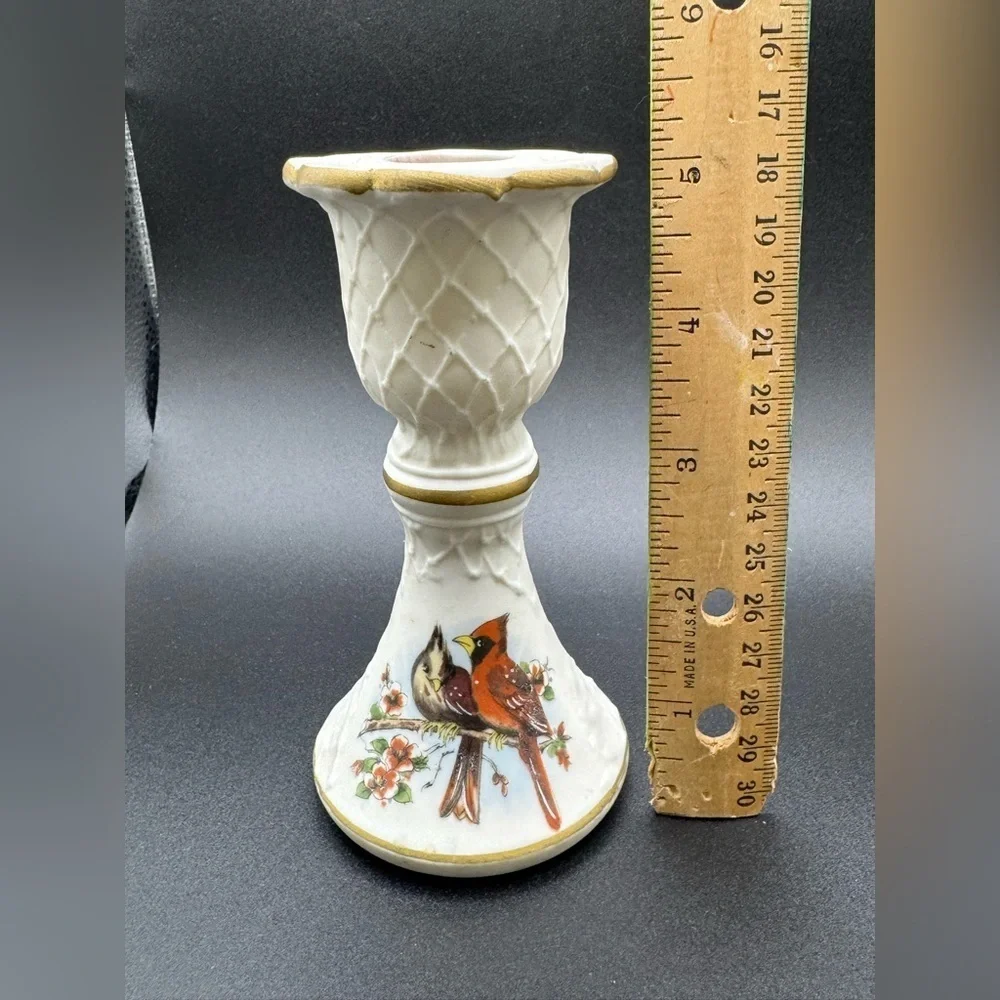 Set of 2 Vintage Bisque Porcelain Cardinal Candle Holders